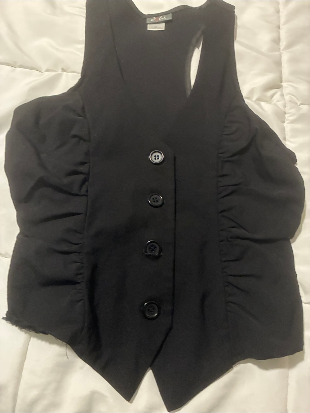 Dots Black Ruffle-Side Button Vest
